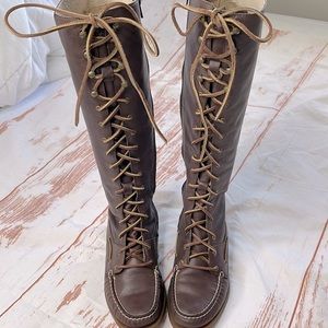 Sperry Top Sider Tall Lace Up Brown Leather Boots Women's Size 7